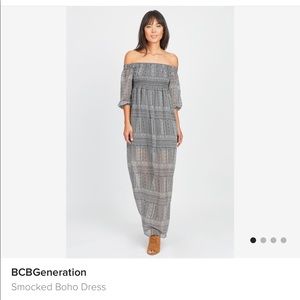 Bcbg bohemien long off the shoulder dress